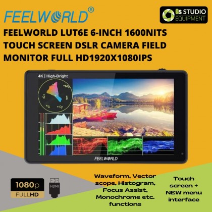 FEELWORLD LUT6E 6 Inch 1600nits Touch Screen DSLR Camera Field Monitor Full HD1920x1080IPS with Waveform VectorScope